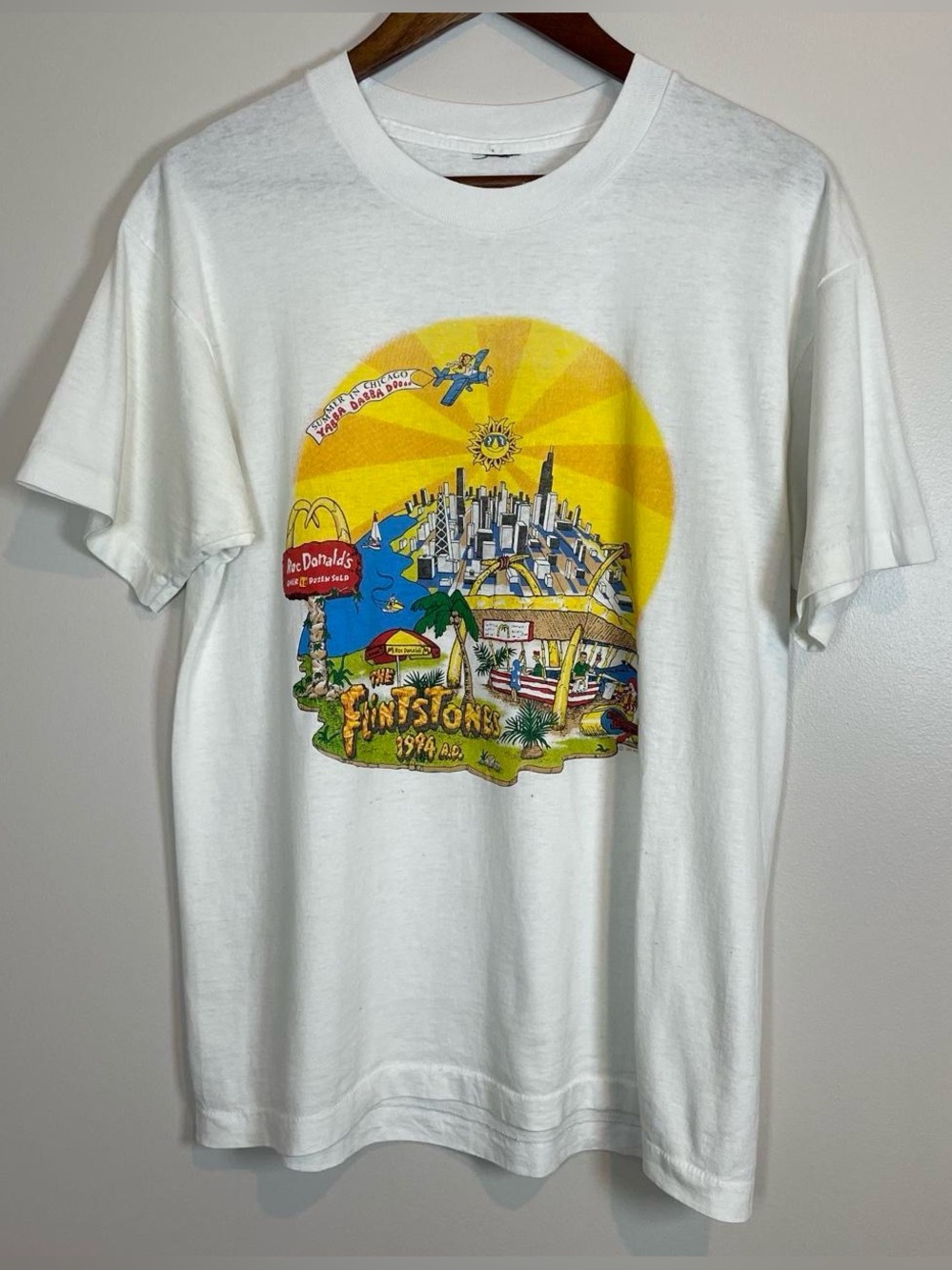 Vintage 90s McDonalds Flintstones Single Stitch Paper Thin Graphic T-shirt